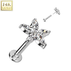 Piercing Street Piercing labret oreille or blanc 14 carats fleur petales - Argente