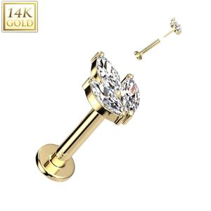 Piercing Street Piercing labret oreille or jaune 14 carats feuille - Dore