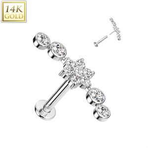 Piercing Street Piercing labret oreille or blanc 14 carats fleur et zircons - Argente