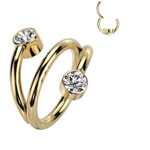 Piercing Street Piercing oreille anneau segment titane G23 double ligne strass dore - Dore