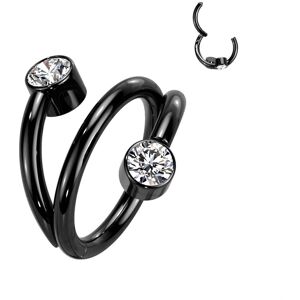 Piercing Street Piercing oreille anneau segment titane G23 double ligne strass noir - Noir