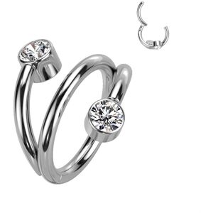 Piercing Street Piercing oreille anneau segment titane G23 double ligne strass - Argente