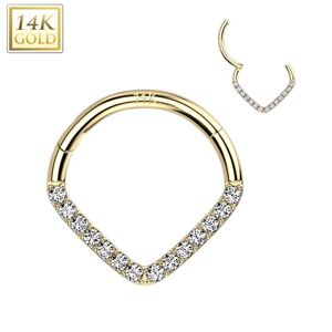 Piercing Street Piercing anneau or jaune 14 carats septum daith chevron zircon - Dore