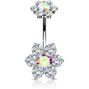 Piercing Street Piercing nombril double fleur zircon aurore boreale - Argente