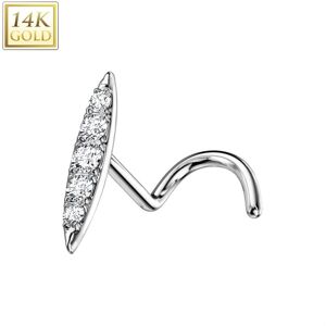 Piercing Street Piercing nez or blanc 14 carats tige tire-bouchon barrette de strass - Argente