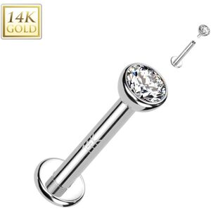 Piercing Street Piercing labret oreille or blanc 14 carats vissage interne zircon - Argente