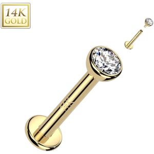 Piercing Street Piercing labret oreille or jaune 14 carats vissage interne zircon - Dore