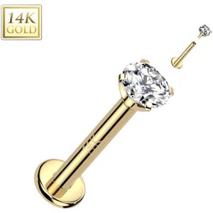 Piercing Street Piercing labret oreille or jaune 14 carats vissage interne zircon griffes - Dore