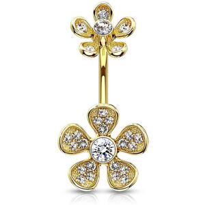 Piercing Street Piercing nombril plaque or double fleur micro pavees strass - Dore