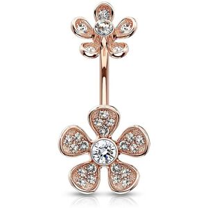 Piercing Street Piercing nombril plaque or rose double fleur micro pavees strass - Or Rose