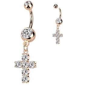 Piercing Street Piercing nombril croix pierres zircon plaque or rose - Or Rose