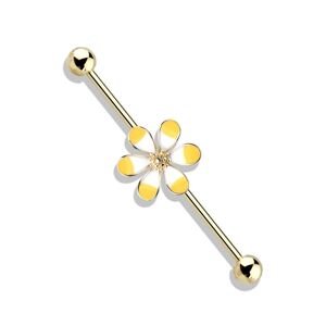 Piercing Street Piercing industriel oreille plaque or fleur bicolore jaune - Dore