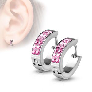 Piercing Street Paire boucles d'oreilles anneaux cristaux rose - Argente