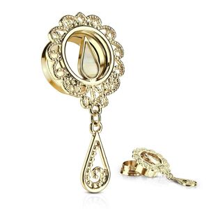 Piercing Street Piercing tunnel oreille plaque or filigrane larme nacre - Dore