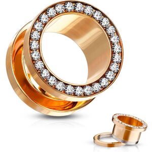 Piercing Street Piercing tunnel acier rose bordure strass - Or Rose