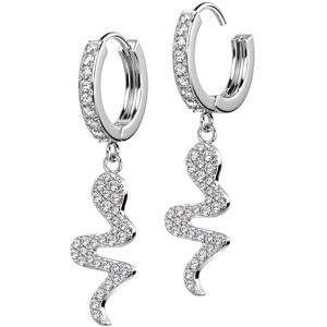 Piercing Street Paire boucles d'oreille anneaux plaque platine serpent strass - Argente