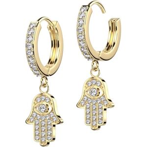 Piercing Street Paire boucles d'oreille anneaux plaque or main de fatma strass - Dore