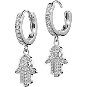 Piercing Street Paire boucles d'oreille anneaux plaque platine main de fatma strass - Argente