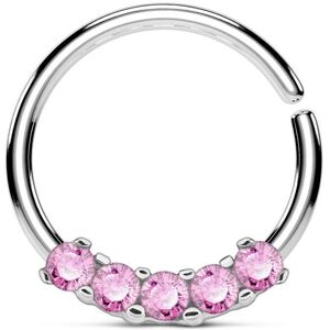 Piercing Street Piercing septum pliable cinq gemmes roses - Argente