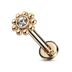 Piercing Street Piercing oreille labret rose billes et cristal - Or Rose