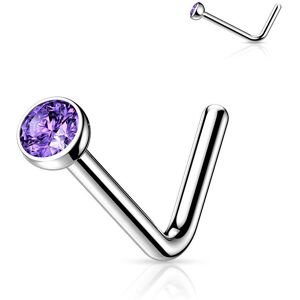 Piercing Street Piercing nez tige en L strass violet Titane G23 - Argente