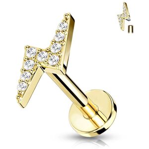 Piercing Street Piercing labret oreille eclair pave de strass acier dore - Dore