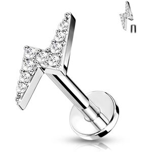 Piercing Street Piercing labret oreille eclair pave de strass acier chirurgical - Argente