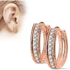 Piercing Street Paire boucles d'oreille anneaux plaque or rose bordures perlees strass - Or Rose