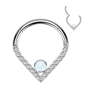 Piercing Street Piercing oreille anneau segment titane chevron pave strass opalite - Argente