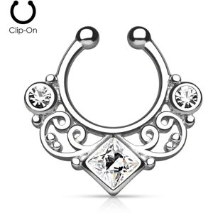 Piercing Street Faux piercing septum tourbillon strass blanc - Argente