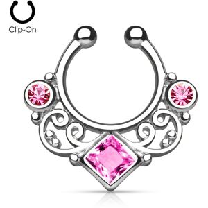 Piercing Street Faux piercing septum tourbillon strass rose - Argente