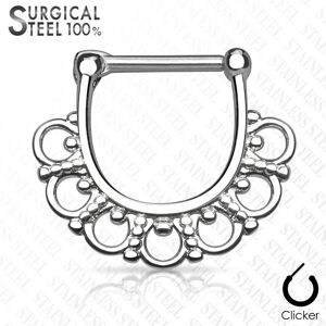 Piercing Street Piercing septum clipsable en acier chirurgical eventail tribal - Argente