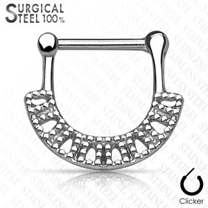 Piercing Street Piercing septum clipsable en acier chirurgical eventail rectangulaire - Argente