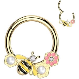 Piercing Street Piercing oreille anneau segment acier chirurgical dore abeille avec fleur - Dore