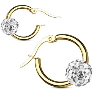 Piercing Street Paire boucles d'oreille anneaux dore boule cristal blanc - Dore