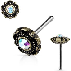 Piercing Street Piercing nez tige droite motif floral dore aurore boreale - Argente