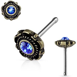 Piercing Street Piercing nez tige droite motif floral dore bleu - Argente