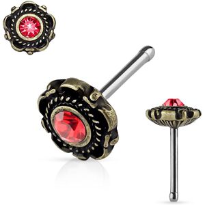 Piercing Street Piercing nez tige droite motif floral dore rouge - Argente