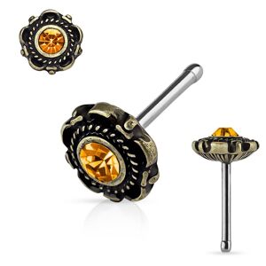 Piercing Street Piercing nez tige droite motif floral dore topaze - Argente