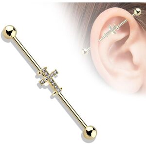 Piercing Street Piercing industriel oreille croix doree pavee de strass - Dore