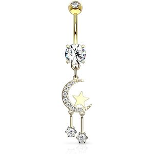 Piercing Street Piercing nombril croissant de lune avec etoile plaque or - Dore