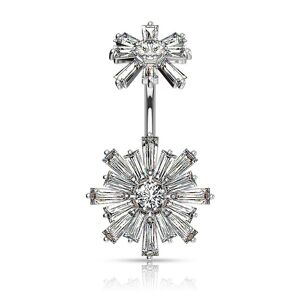 Piercing Street Piercing nombril fleur pierres baguettes - Argente