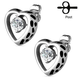 Piercing Street Paire Boucles d'oreille clous coeur creux strass blanc - Argente