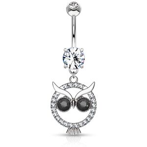 Piercing Street Piercing nombril pendentif hibou cristaux noirs - Argente