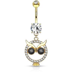 Piercing Street Piercing nombril pendentif hibou cristaux noirs plaque or - Dore