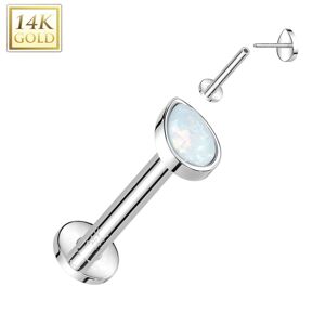 Piercing Street Piercing labret oreille or blanc 14 carats goutte opale blanche - Argente