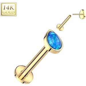 Piercing Street Piercing labret oreille or jaune 14 carats goutte opale bleue - Dore