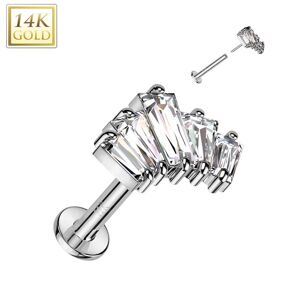 Piercing Street Piercing labret oreille or blanc 14 carats eventail baguettes - Argente