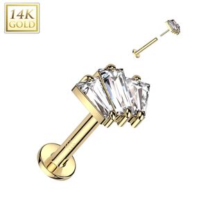 Piercing Street Piercing labret oreille or jaune 14 carats trois baguettes - Dore