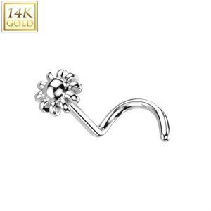 Piercing Street Piercing nez or blanc 14 carats tige tire-bouchon fleur - Argente